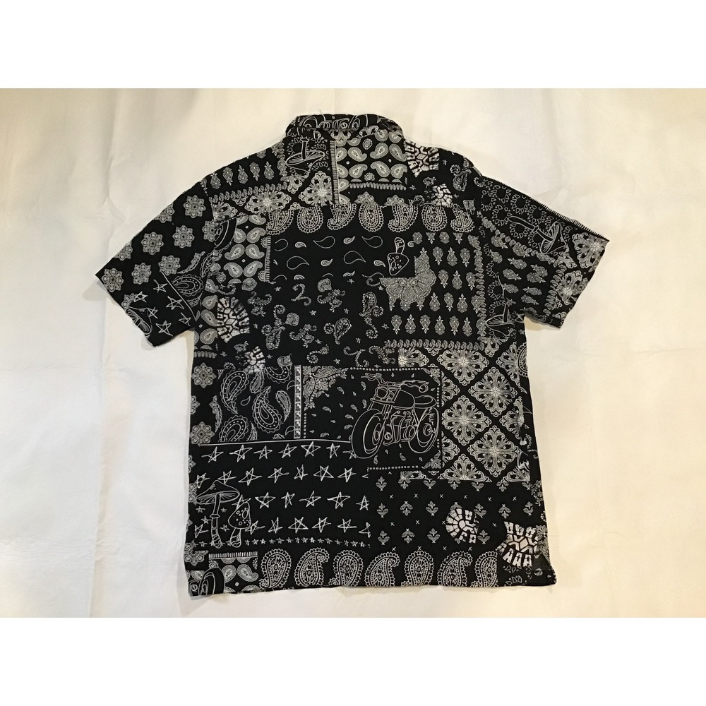 No Boundaries Mens Black White Bandana Patchwork Motorcycle Button Down Shirt M - Picture 3 of 3